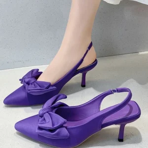 Chaussures confortables pour femmes, sandales à talons aiguilles, nœud papillon, costume d’été, violet, grande taille, nouvelles filles, pointues basses, hautes, noires Chaussures confortables pour femmes, sandales à talons aiguilles, nœud papillon, costume d’été, violet, grande taille, nouvelles filles, pointues basses, hautes, noires
