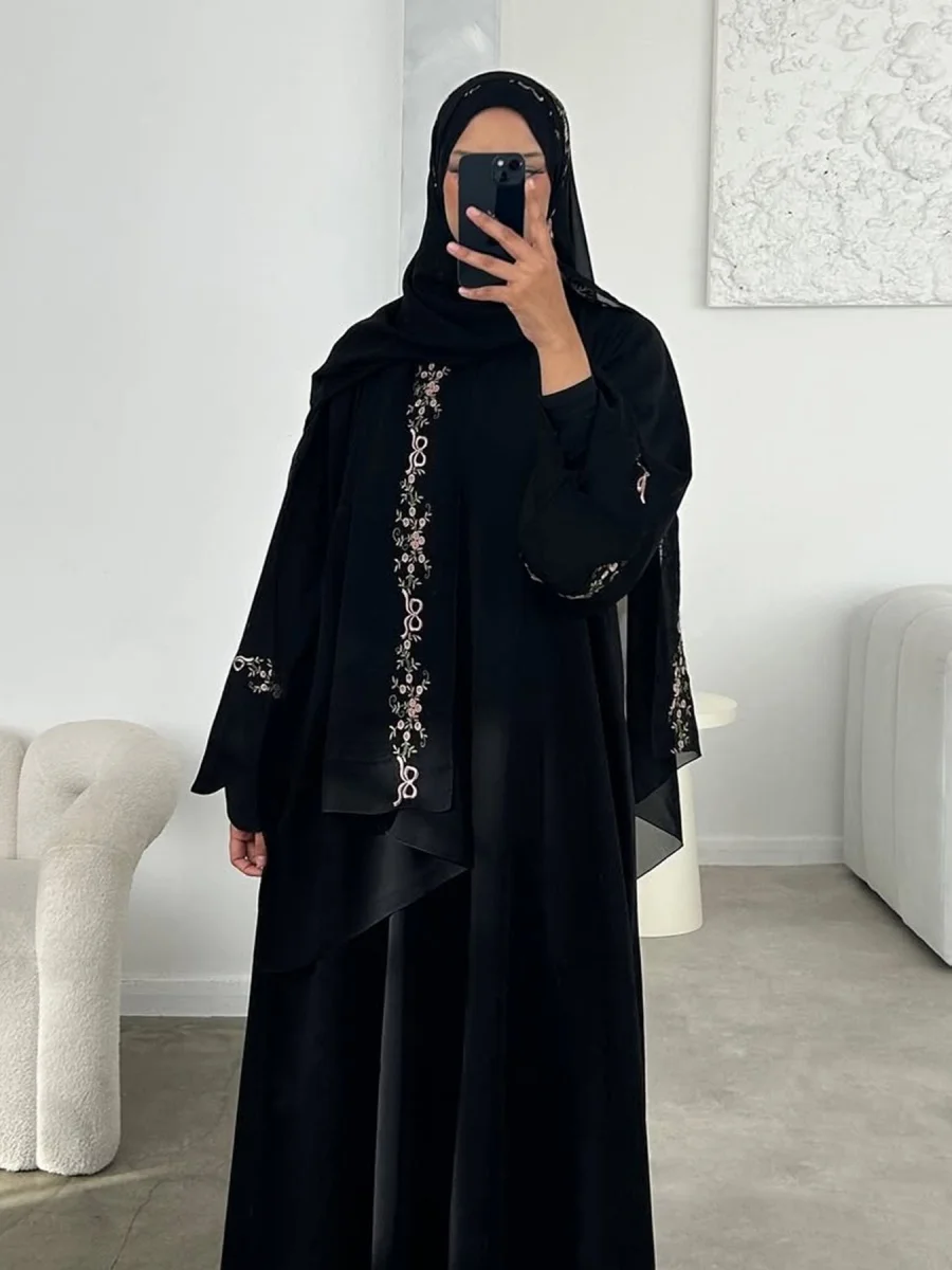 moyen orient femmes arabe dubaï abaya luxe kimono cardigan broderie florale robe longue robe modeste femme islam vêtements kebaya