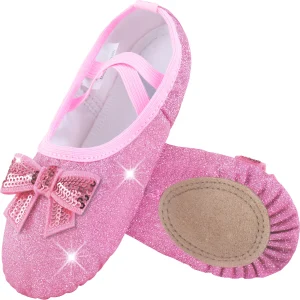 Chaussures de ballet à semelle fendue et paillettes, chaussures de danse plates pour filles et tout-petits/enfants
