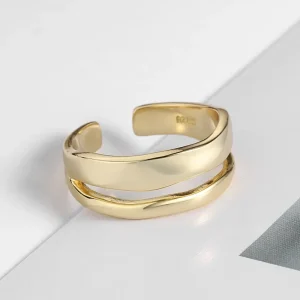 Bague géométrique minimaliste Double réglable, couleur argent véritable, bijoux tendance pour femmes charmantes Bague géométrique minimaliste Double réglable, couleur argent véritable, bijoux tendance pour femmes charmantes