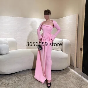 Abaya – robe de soirée longue rose, sans bretelles, avec manches détachables, froncée, moulante, à la mode, robe de bal pour sortir et rendez-vous Abaya – robe de soirée longue rose, sans bretelles, avec manches détachables, froncée, moulante, à la mode, robe de bal pour sortir et rendez-vous
