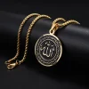 collier allah pour hommes, pendentif rond en acier inoxydable, couleur or, bijoux islamiques, amulette, cadeaux musulmans