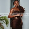 aso ebi – robe de soirée marron pour femmes, asymétrique épaule dénudée, plissée, robes de fête de mariage africaines, longue robe d'occasion formelle personnaliséeaso ebi robes de soirée marron pour les femmes une épa