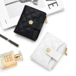 Sac à cartes en cuir pour dames, petit parfum, sac à cartes court d&rsquo;hectare, sens avancé, sac à fermeture éclair, portefeuille zéro, sac à cartes, nouveau