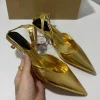 Sandales à Talons Bas pour Femme, Élégantes, Pointues en Or Carillon, Parker, Design de Marque, ix, Bal, Mariage, Bureau, Chaussures d&rsquo;Été