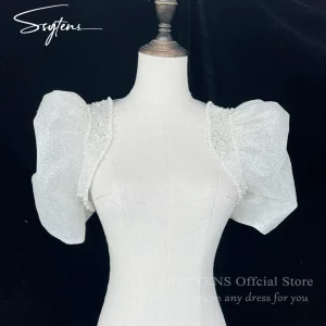 Robes de mariée de luxe à paillettes, manches courtes bouffantes, accessoires de mariage, couverture boléro, manches d&rsquo;épaule personnalisées pour femmes