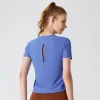 t shirt de course respirant pour femmes, haut de yoga at fit, manches courtes, dos ouvert, entraînement de yoga, pilates et fitness