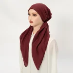 Casquettes Hijab pour femmes musulmanes, foulard féminin, mouchoir, long, coton, lin, doux, élastique, design innovant, document solide