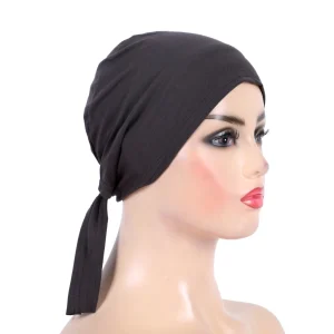 H048 coton uni cravate dos chapeaux Turban musulman couleur Pure extensible intérieur Hijabs sous-écharpe femmes foulard sous Hijab Bonnet