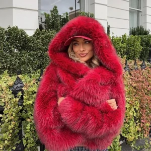 Manteau en fausse fourrure à capuche pour femme, veste courte moelleuse pour femme, fourrure à manches longues, vêtements d&rsquo;extérieur pour dames, chaud, hiver, mode, 2024