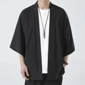 Kimono noir pour hommes et femmes, manteau traditionnel, chemise d&rsquo;été, Cardigan de plage Yukata unisexe, Cosplay Haori, vêtements de samouraï japonais