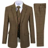 costumes en tweed à carreaux pour hommes, smokings à revers vintage, olympiques de mariage d'hiver groomtime, blazer, gilet, pantalon, marron, 3 pièces