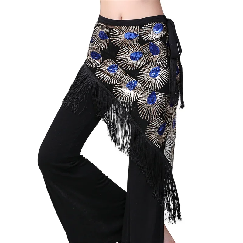Écharpe de hanche de danse du ventre à pampilles à paillettes pour femmes, carnaval indien, performance sur scène rave, taille brodée, jocostume, jupe ronde, ceinture