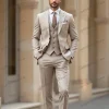 Costume Beige pour hommes, tenue formelle, à la mode, pour fête de mariage, marié, bal d&rsquo;affaires, Tuxedos, ensemble 3 pièces, veste, gilet, pantalon