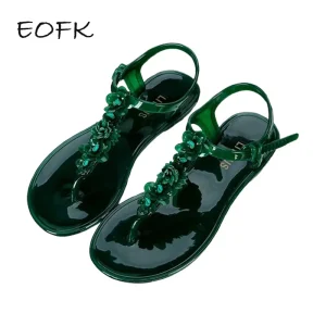 Sandales plates en gelée pour femmes, confort d&rsquo;eau, plage d&rsquo;été, tongs florales pour dames, diapositives à sangle en T