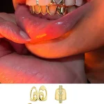 Bijoux dentaires à la mode avec barres verticales évidées en forme de cœur/ensemble de trois pièces de dents inférieures quatre évidées