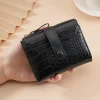 portefeuille multi cartes élégant pour femme, pochette à double fermeture éclair sécurisée, sac à main décontracté en cuir pu avec rangement de style, sac à cartes crocodile