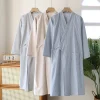 Peignoir Kimono japonais en gaze de coton pour hommes, chemise de nuit à manches longues et col en v, pyjama fin à lacets Yukata, printemps et automne