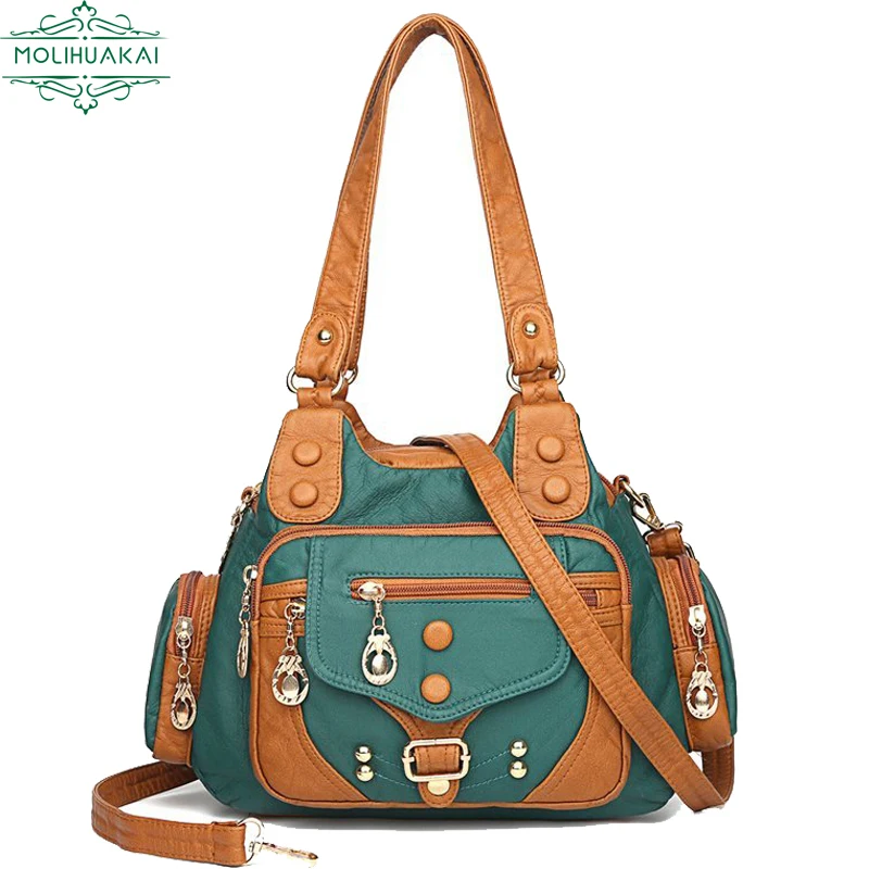 Sacs à main vintage en cuir de bonne qualité pour femmes, sac de luxe de styliste, sacs à bandoulière initiés à la main pour dames, fourre-tout souple, 2022