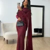 abaya – robe de soirée en satin bordeaux pour femmes, modeste, simple, offre spéciale, robe de cocktail avec cape latérale, élégante, arabe, manches longues