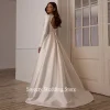 robe de mariée arabe moderne pour femmes, personnalisée, col bateau, manches longues, traîne de balayage, dos ouvert, ligne a, robe de mariée