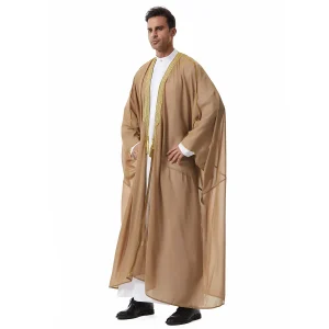 Robe couverte de cérémonie arabe en mousseline de soie brodée, Robe de commencement musulmane, Cape classique, Caftan thawb islamique