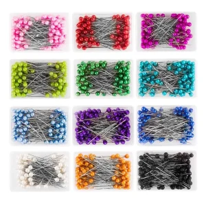 Épingles à coudre droites pour la confection de robes, tête de perle ronde colorée, points grossiers, outils de couture bricolage, positionnement, 38cm, 100 pièces par boîte