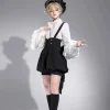 ensemble deux pièces gothique japonais pour femmes, vêtements à manches évasées, chemisier doux, jupe à bretelles avec nœud, tenues à la mode, costume y2k doux