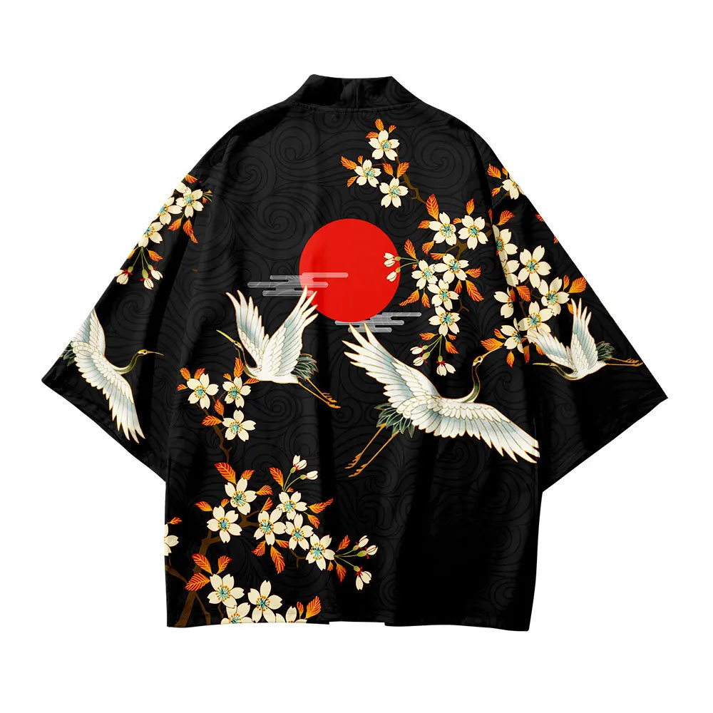 kimono yukata imprimé floral pour hommes et femmes, cardigan, chemisier ample, haori, vêtements anime asiatiques, chemise kimono japonaise harajuku