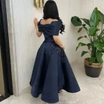 Robe de soirée marine personnalisée, élégante, épaules dénudées, ligne A, longueur cheville, robe de soirée formelle en Satin, 2025