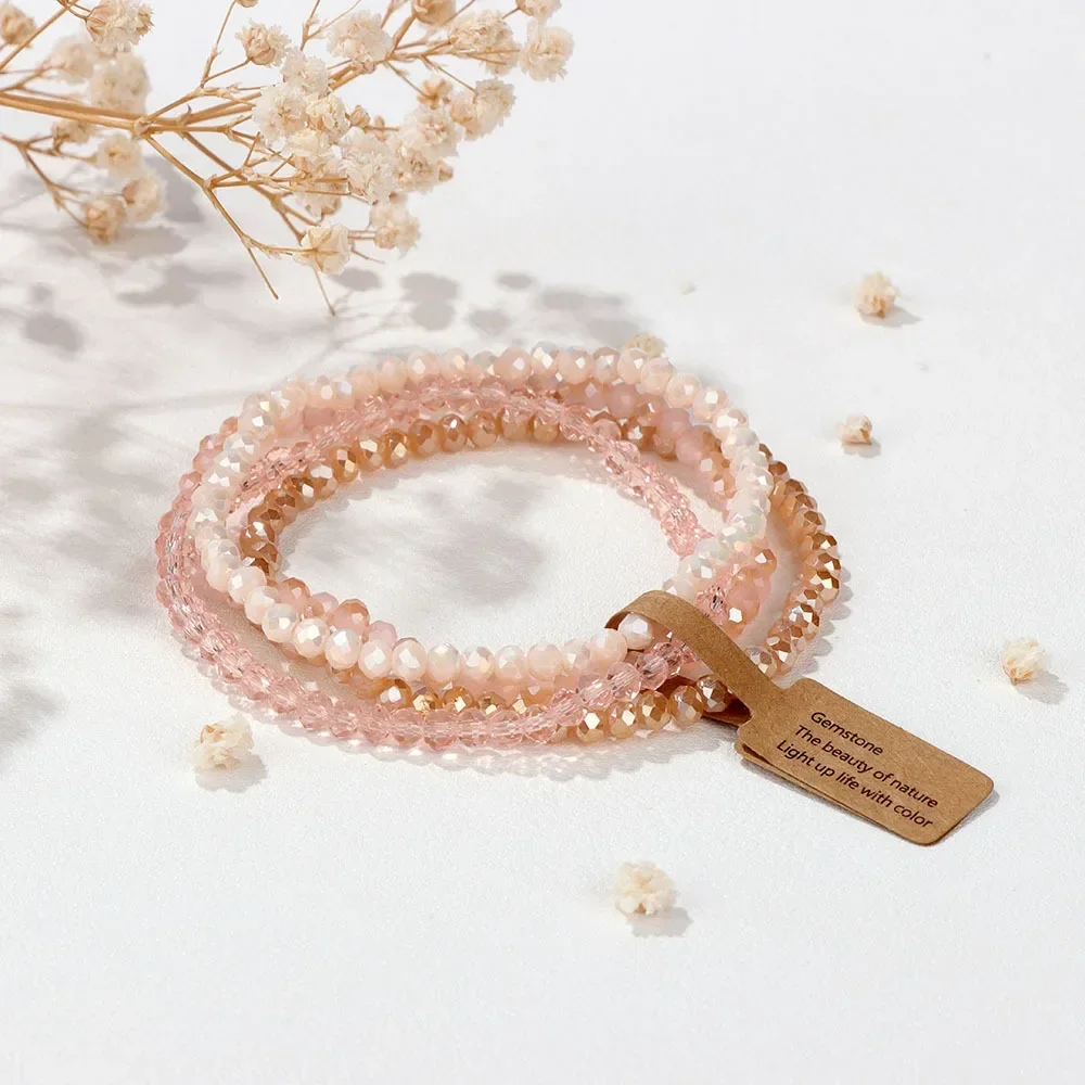 Ensemble de 4 pièces de perles de verre à facettes, Bracelet extensible pour femmes et hommes, perles de cristal, corde élastique multicolore, bijoux faits à la main