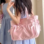 Sac à main plissé en nylon rose pour femmes, fourre-tout à nœud élégant, grande capacité, style coréen, mode, mignon, doux, initié