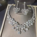 Ensemble de mariée de luxe en forme de goutte d&rsquo;eau, couleur argent, cristal, diadèmes en strass, couronne, colliers, boucles d&rsquo;oreilles, mariage, dubaï, ensemble de bijoux pour femmes