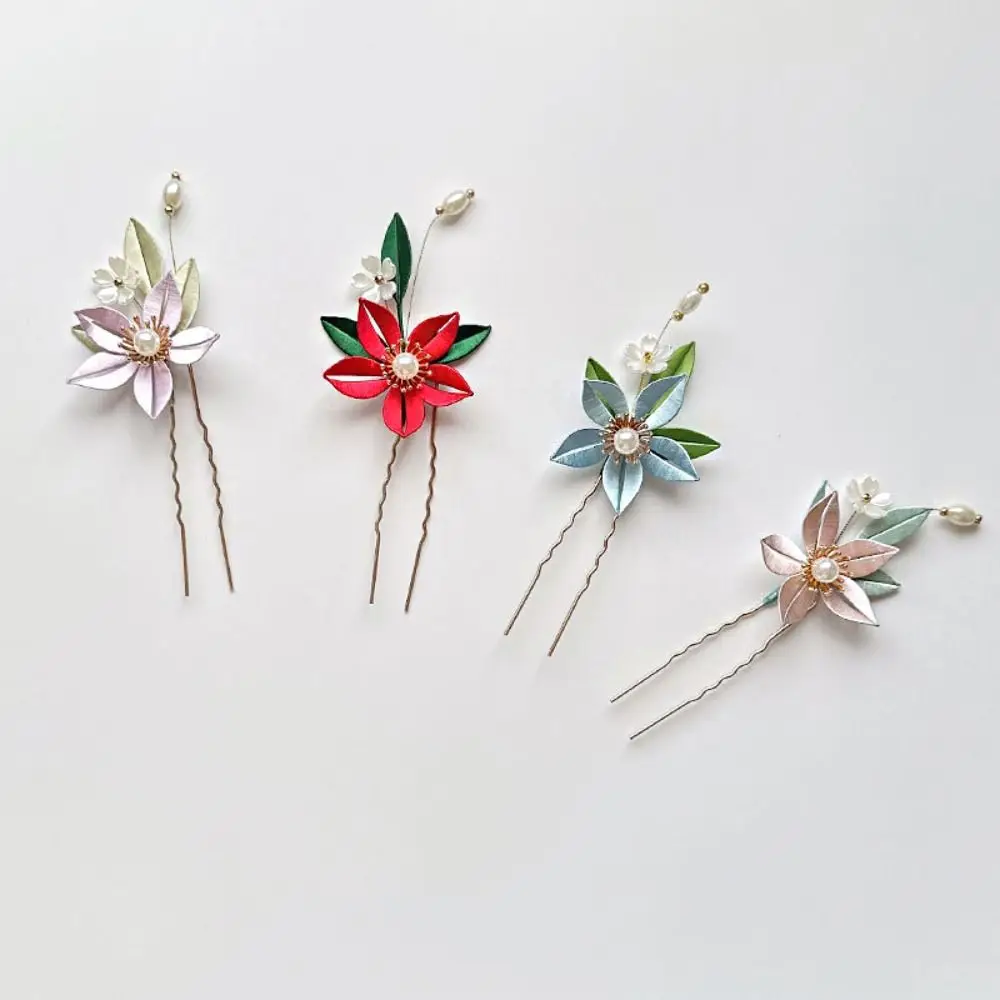 peigne à cheveux style chinois en forme de u, pince à cheveux en tissu perlé, fleur en velours, vintage en forme de u, couvre chef hanfu pour filles