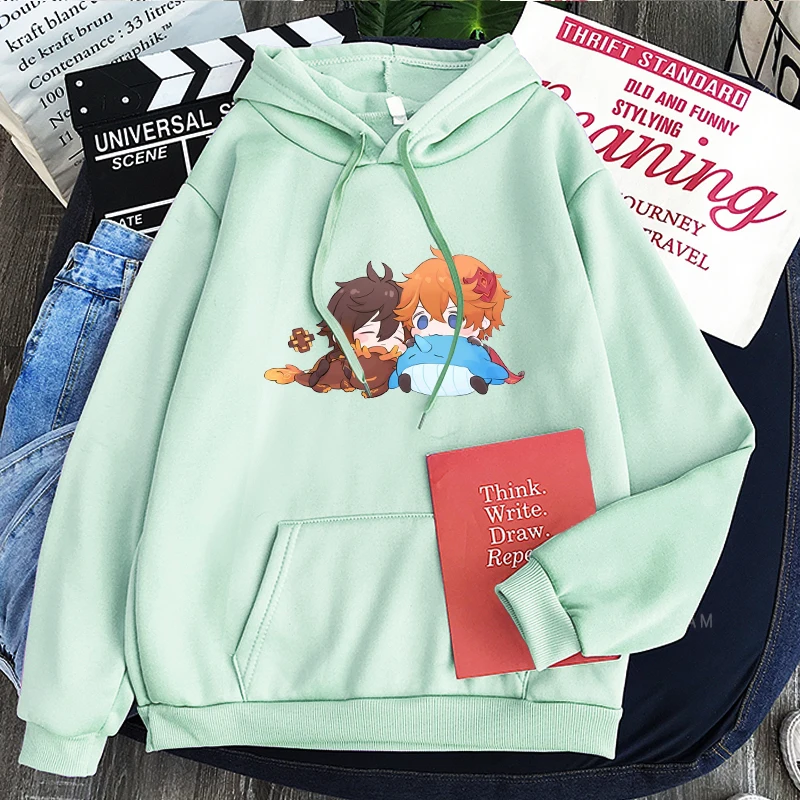 Harajuku monde ouvert jeu d'aventure Genshin Impact sweat à capuche pour homme à manches longues Kawaii Zhong Li Tartaglia dessin animé sweats à capuche