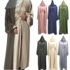 robe hijab musulmane eid satin abayas 3 pièces ensembles assortis femmes ouvert turquie robe arabe caftan kimono femme jalabiya robes robe