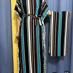 Abayas pour femmes 2023 imprimé rayure verticale glands élasticité coupe ample Femme Robe femme africaine robes avec ceinture foulard