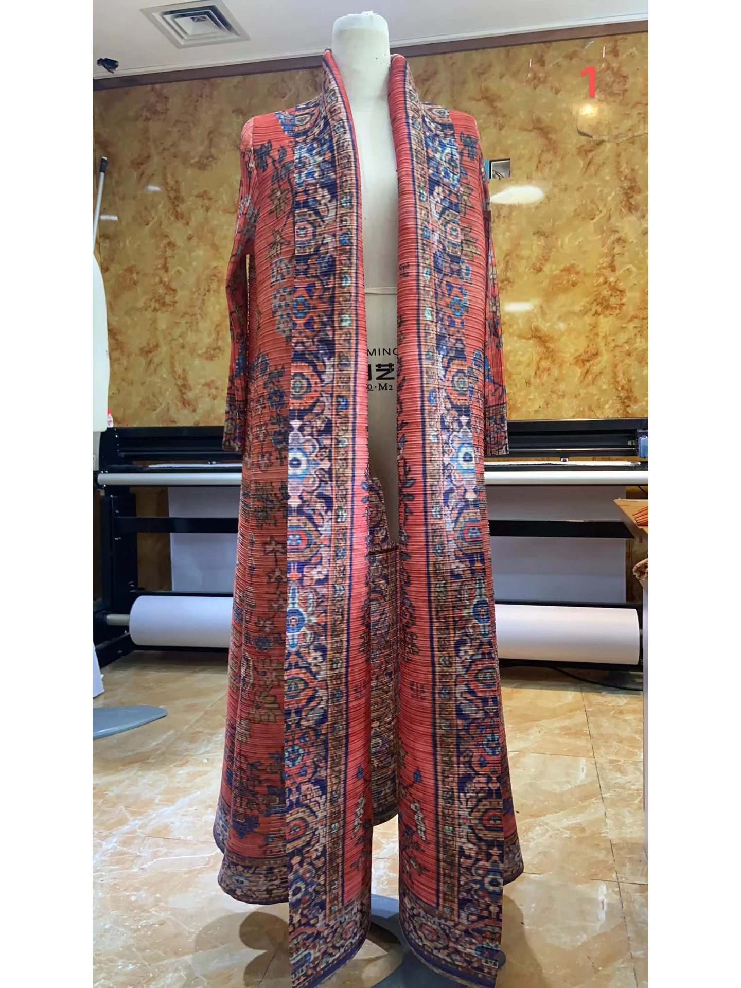 miyake plissé vintage imprimé col rabattu à manches longues veste longue femmes concepteur abaya nouveau dubaï mode grande taille manteaux