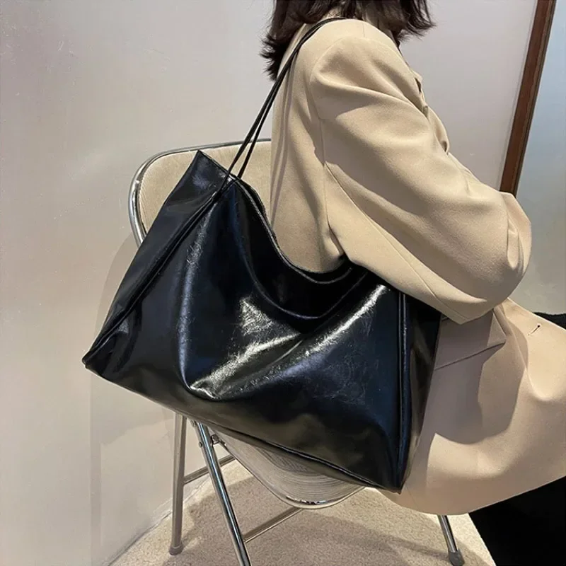 sac fourre tout en cuir pu souple pour femmes, pochette sous les bras de grande capacité, sac à bandoulière rétro décontracté, sacs seau portables