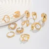 ensemble de bagues ouvertes géométriques en perles de couleur or pour femmes, anneau réglable irrégulier en métal exagéré, bijoux étanches, cadeaux