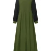 ZANZEA Ramadan musulman Abaya Robe dubaï Hijab robes femmes automne à manches longues Patchwork Robe plissée Robe d&rsquo;été Robe islamique