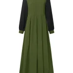 ZANZEA Ramadan musulman Abaya Robe dubaï Hijab robes femmes automne à manches longues Patchwork Robe plissée Robe d&rsquo;été Robe islamique