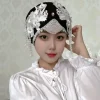 chapeau de princesse à franges, élégant, luxe, foulard perlé à la main, dentelle fleur, hijab, filet, en stock, nouvelle collection