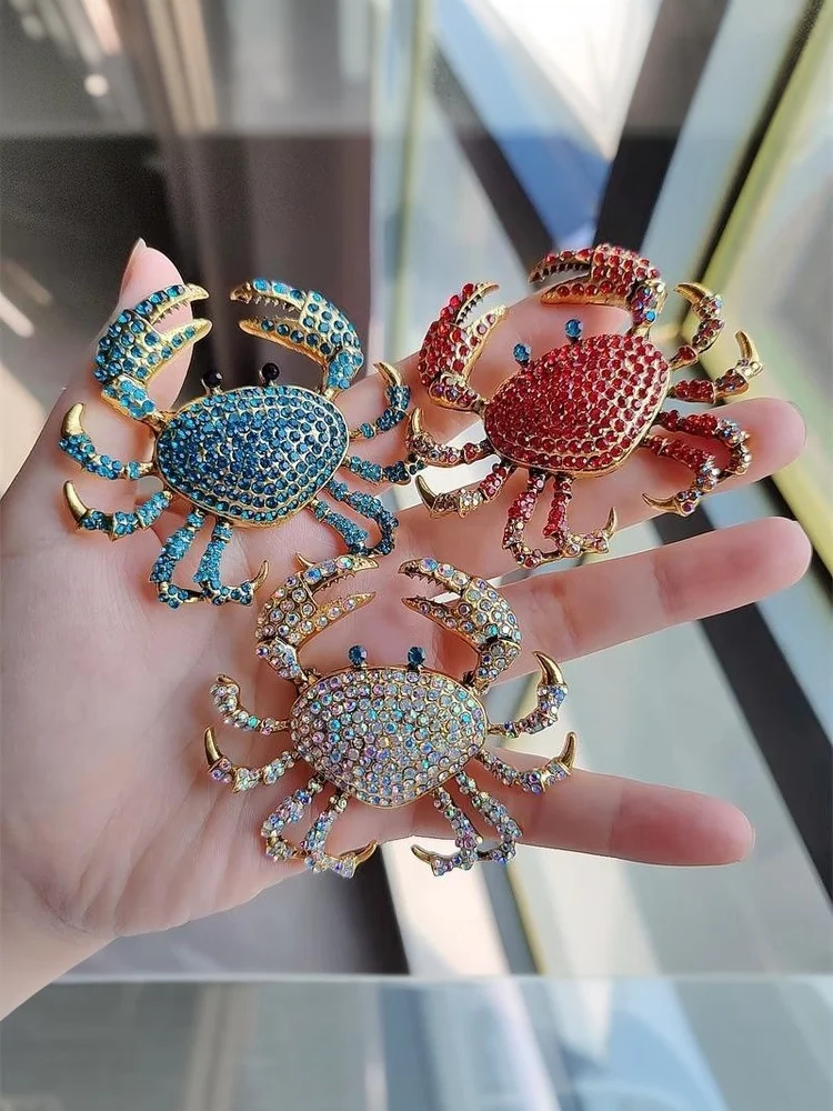 broche crabe en strass personnalisée, animal créatif, pour costume pour femme, manteau, vacances, banquet, vêtements, accessoires, cadeaux