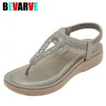 Sandales creuses pour femmes strass perlé bout rond tongs à fond plat été bohème confortable Clip orteil sandales