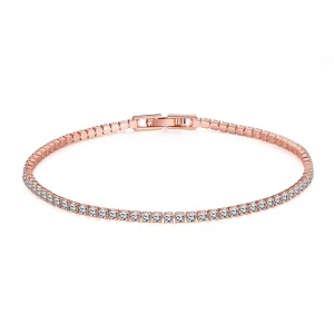Bijoux en argent 925 or Rose, Bracelet de Tennis 16-18cm, zircone 2mm, cadeau d&rsquo;anniversaire, Bracelet en argent Sterling véritable