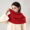 Écharpe tricotée à capuche polyvalente, casquette d'hiver, chauffe cou, col circulaire, couleur unie, châle à double usage, vêtements d'extérieur, décor