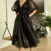 robe de bal en tulle étoilé scintillant pour femmes, ligne a, manches bouffantes, avec fente, robes de soirée formelles, robes de cocktail