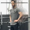 Vêtements d&rsquo;entraînement de musculation pour hommes, vêtements de sport décontractés à manches courtes, chemises en coton, Fitness d&rsquo;été, T-Shirts respirants et ajustés