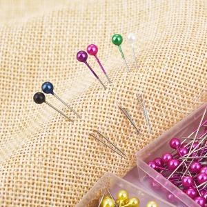 Épingles à coudre droites pour la confection de robes, tête de perle ronde colorée, points grossiers, outils de couture bricolage, positionnement, 38cm, 100 pièces par boîte